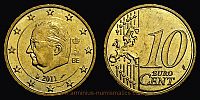 2011 AD., Belgium, Albert II, Brussels mint, 10 Euro Cent, KM 298. 