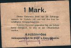 1915-1918 AD., Germany, 2nd Empire, Breslau, Kriegsgefangenenlager der Archimedes AG für Stahl- & Eisen-Industrie (POW camp WWI), 1 Mark, Tieste 05.01.2. Obverse (1)