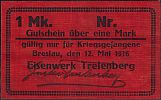 1916 AD., Germany, 2nd Empire, Breslau, Kriegsgefangenenlager Eisenwerk Gustav Trelenberg (POW camp WWI), 1 Mark, Tieste 20.06.2. Obverse 