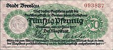 1917 AD., Germany, 2nd Empire, Breslau, Stadt (town), Notgeld, currency issue, 50 Pfennig, Tieste 0915.115.01.1. 093837 Obverse 