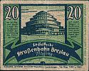 1921 AD., Germany, Weimar Republic, Breslau, Städtische Straßenbahn (tram), Notgeld, collector series issue, 20 Pfennig, Grabowski-Mehl 187.1.3.11. Obverse 