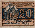 1921 AD., Germany, Weimar Republic, Breslau, Städtische Straßenbahn (tram), Notgeld, collector series issue, 20 Pfennig, Grabowski-Mehl 187.2.2.10. Obverse 