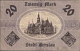 1918 AD., Germany, Weimar Republic, Breslau, Stadt (town), Notgeld, currency issue, 20 Mark, Keller V 64d. D 023344 Reverse 