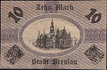 1918 AD., Germany, Weimar Republic, Breslau, Stadt (town), Notgeld, currency issue, 10 Mark, Keller V 64h var. H Reverse 