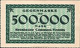 1923 AD., Germany, Weimar Republic, Breslau, Breslauer Consum-Verein, Notgeld, currency issue, 500.000 Mark, Noske – . (2) Obverse 