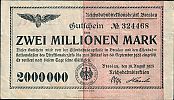 1923 AD., Germany, Weimar Republic, Breslau, Deutsche Reichsbahn, Notgeld, currency issue, 2.000.000 Mark, Müller/Geiger 003.03b. 324468 Obverse 