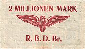 1923 AD., Germany, Weimar Republic, Breslau, Deutsche Reichsbahn, Notgeld, currency issue, 2.000.000 Mark, Müller/Geiger 003.03a. 233235 Reverse 