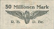 1923 AD., Germany, Weimar Republic, Breslau, Deutsche Reichsbahn, Notgeld, currency issue, 50.000.000 Mark, Müller/Geiger 003.06a. 471546 Reverse 