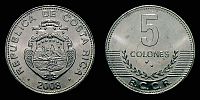 Costa Rica, 2008 AD., 5 Colones, KM 227b.