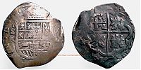 1625-1662 AD., Spain, Felipe IV, Seville mint, 8 Reales cob (macuquina), KM 80.