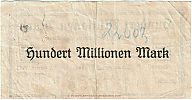 1923 AD., Germany, Weimar Republic, Cochem, Simmern, Zell, 100000000 Mark, Keller 875.a. Tr 31309 C Reverse