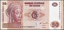 Congo, Democratic Republic, 2007 AD., Banque Centrale du Congo, 50 Francs, Pick 97a. KC8178860T Obverse
