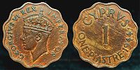 Cyprus, 1944 AD., George VI, Royal Mint, London, 1 Piastre , KM 23a.