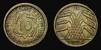 1924 AD., Germany, Weimar Republic, Munich mint, 10 Rentenpfennig, KM 33. 