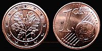 2016 AD., Germany, Federal Republic, Stuttgart mint, 1 Euro Cent, KM 207. 