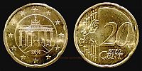 2016 AD., Germany, Federal Republic, Hamburg mint, 20 Euro Cent, KM 255. 