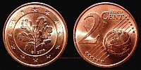 2016 AD., Germany, Federal Republic, Karlsruhe mint, 2 Euro Cent, KM 208 var.