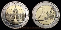 2016 AD., Germany, Federal Republic, Federal States series, state of Saxony commemorative, Zwinger palace in the city of Dresden, 2 Euro, Berlin mint, Jaeger 605. 