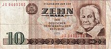 1971 AD., Germany, German Democratic Republic (GDR), Staatsbank der DDR, Berlin, 10 Mark, Pick 28b. JS 0405360 Obverse