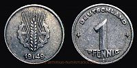 1949 AD., Germany, German Democratic Republic (GDR), MuldenhÃ¼tten mint, 1 Pfennig, KM 1. 