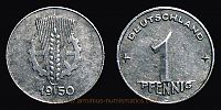 1950 AD., Germany, German Democratic Republic (GDR), MuldenhÃ¼tten mint, 1 Pfennig, KM 1. 