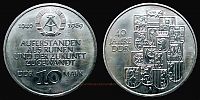 1989 AD., Germany, German Democratic Republic, 40th anniversary GDR state commemorative, Berlin mint, 10 Mark, KM 132.