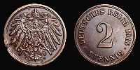 1915 AD., Germany, 2nd Empire, Wilhelm II, MuldenhÃ¼tten mint, 2 Pfennig, KM 16. 