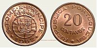 1962 AD., Sao Tome and PrÃ­ncipe, Portuguese colony, Lisbon mint, 20 Centavos, KM 16.1.