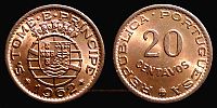 1962 AD., Sao Tome and PrÃ­ncipe, Portuguese colony, Lisbon mint, 20 Centavos, KM 16.1.