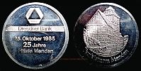 1985 AD., Germany, Federal Republic, 25th anniversary of Dresdner Bank in Menden commemorative, Medal.