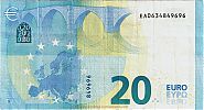 European Union, European Central Bank, Pick 22e. 20 Euro, 2015 AD., Printer: Oberthur Fiduciaire, Chantepie, France, E001G5-EA0634849696 Reverse 
