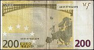 European Union, European Central Bank, Pick 13x. 200 Euro, 2005 AD., Printer: Oberthur, France for Germany, E001G5-X03537334379 Reverse 