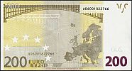 European Union, European Central Bank, Pick 19x.2. 200 Euro, 2002 AD., Printer: Oberthur, France for Germany, E003A2-X06001822766 Reverse 