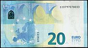 European Union, European Central Bank, Pick 22e. 20 Euro, 2015 AD., Printer: Oberthur Fiduciaire, Chantepie, France, E004G6-EC0797078033 Reverse 