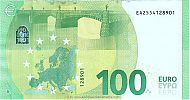 European Union, European Central Bank, Pick 24e. 100 Euro, 2019 AD. Printer: Oberthur Fiduciaire, Chantepie, France, E004G5-EA2554128901 Reverse 