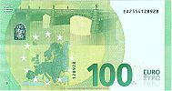 European Union, European Central Bank, Pick 24e. 100 Euro, 2019 AD. Printer: Oberthur Fiduciaire, Chantepie, France, E004G5-EA2554128928 Reverse 