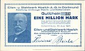 1923 AD., Germany, Weimar Republic, Hohenlimburg, Eisen- und Stahlwerk der Hoesch AG in Dortmund, 1.000.000 Mark, Keller 2417.1. 347 Obverse 