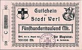 1923 AD., Germany, Weimar Republic, Werl (town), Notgeld, currency issue, 500.000 Mark, Keller 5561a.3. C 0002 Obverse 
