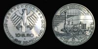 2010 AD., Germany, 175th anniversary of German railroad commemorative, Munich mint, 10 Euro, KM 291. 