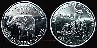 Eritrea, 1997 AD., Republic, Birmingham Mint, Birmingham Mint, 100 Cents, KM 48. 