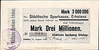 1923 AD., Germany, Weimar Republic, Erkelenz, Städtische Sparkasse, Notgeld, currency issue, 3.000.000 Mark, Keller 1393a.2.  944 Obverse