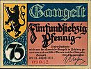 1921 AD., Germany, Weimar Republic, Gangelt, municipality, Notgeld, collector series issue, 75 Pfennig, Grabowski/Mehl 406.1a-9/12. 09042 Obverse