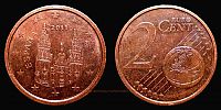 2011 AD., Juan Carlos I, Madrid mint, 2 Euro Cent, KM 1145. 