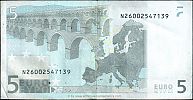 European Union, European Central Bank, Pick 1n.2. 5 Euro, 2002 AD. Printer: Oesterreichische Nationalbank, Austria, F001F2-N26002****** Reverse 