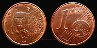 2007 AD., France, 5th Republic, Paris mint, 1 Euro Cent, KM 1282. 