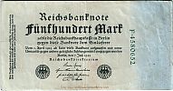 1922 AD., Germany, Weimar Republic, Reichsbank, Berlin, 2nd issue, 500 Mark, Pick 74b. FÂ·4580652 Obverse 
