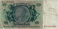 1933-1945 AD., Germany, Third Reich, Reichsbank, Berlin, 50 Reichsmark, Pick 182a/1. B-F·5194360 Reverse