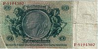 1933-1945 AD., Germany, Third Reich, Reichsbank, Berlin, 50 Reichsmark, Pick 182a/1. B-FÂ·5194360 Reverse