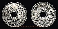 1921 AD., France, 3rd Republic, Paris mint, 5 Centimes, KM 875.