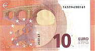 European Union, European Central Bank, Pick 21f. 10 Euro, 2019 AD., Printer: Oberthur Fiduciaire AD, Sofia, Bulgaria, F003A1-FA3294280161 Reverse 